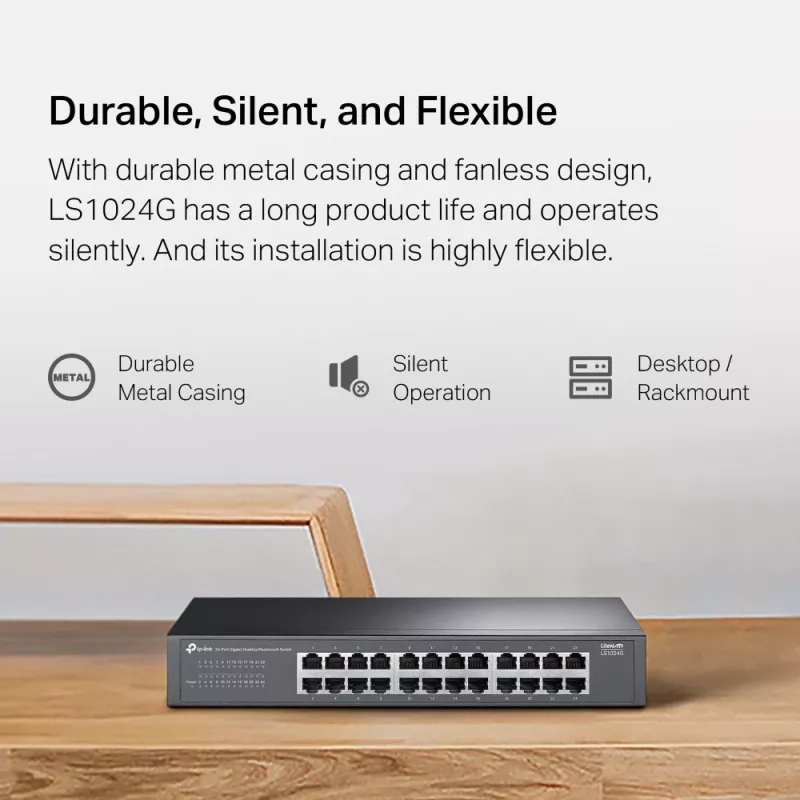 TP-Link LS1024G tinklo jungiklis, nevaldomas Gigabit Ethernet (10/100/1000), juodas