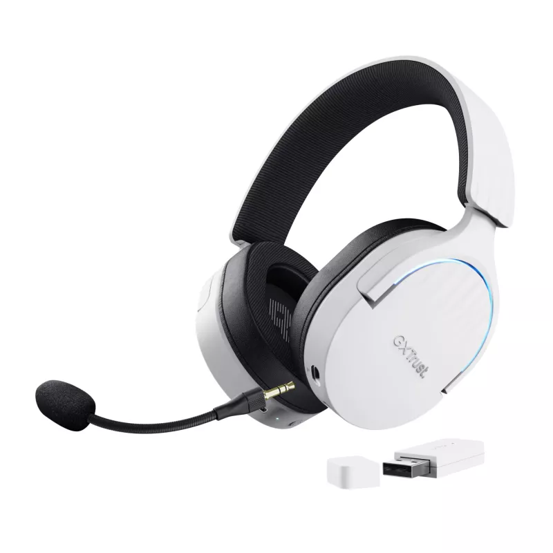 Ausinės Trust GXT 491W FAYZO laidinės ir belaidės, ant ausų, žaidimams, USB Type-C, Bluetooth, juodos, baltos