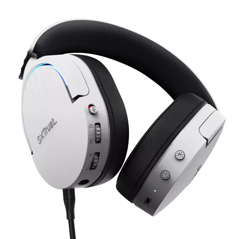Ausinės Trust GXT 491W FAYZO laidinės ir belaidės, ant ausų, žaidimams, USB Type-C, Bluetooth, juodos, baltos