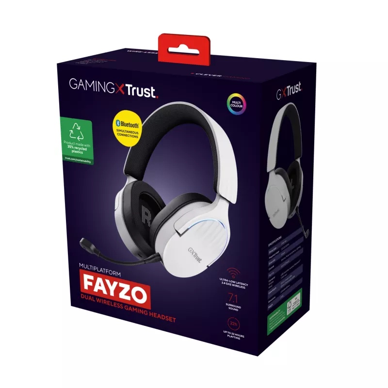 Ausinės Trust GXT 491W FAYZO laidinės ir belaidės, ant ausų, žaidimams, USB Type-C, Bluetooth, juodos, baltos
