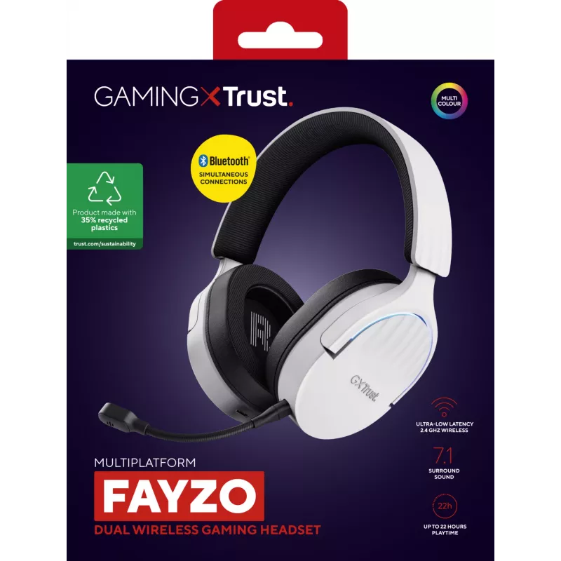 Ausinės Trust GXT 491W FAYZO laidinės ir belaidės, ant ausų, žaidimams, USB Type-C, Bluetooth, juodos, baltos