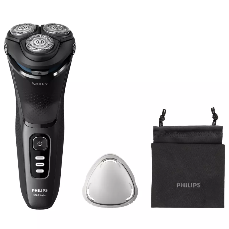 Elektrinis skustuvas Philips 3000 Series S3244/12 – 3 galvutės, šlapias ir sausas skutimas, Li‑Ion, 60 min veikimo, iššokantis apipjaustytuvas, plaunamas, juodas