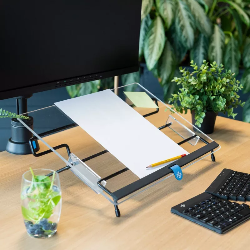 R-Go Tools dokumentų laikiklis R-Go Flex Read, ergonomiškas, su minkšta putų riešo atrama, permatomas akrilinis