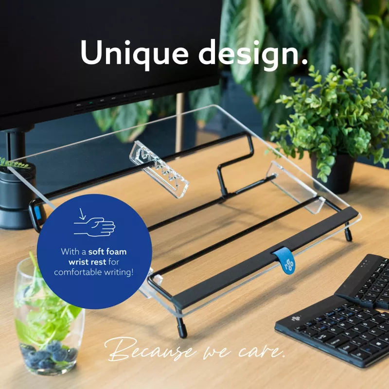 R-Go Tools dokumentų laikiklis R-Go Flex Read, ergonomiškas, su minkšta putų riešo atrama, permatomas akrilinis