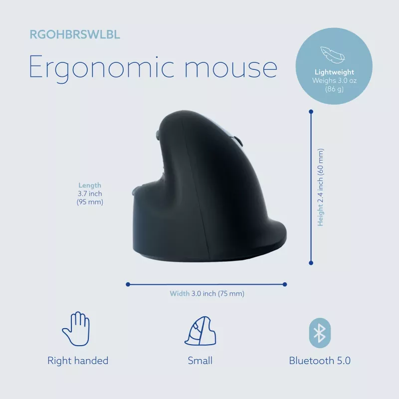 R-Go Tools ergonominė pelė R-Go HE Break su pertraukų programine įranga, maža (rankos dydis <165 mm), dešinei rankai, laidinė, juoda