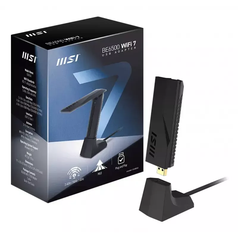 USB adapteris MSI BE6500 WiFi7 USB 3.2 Gen 1 juodas