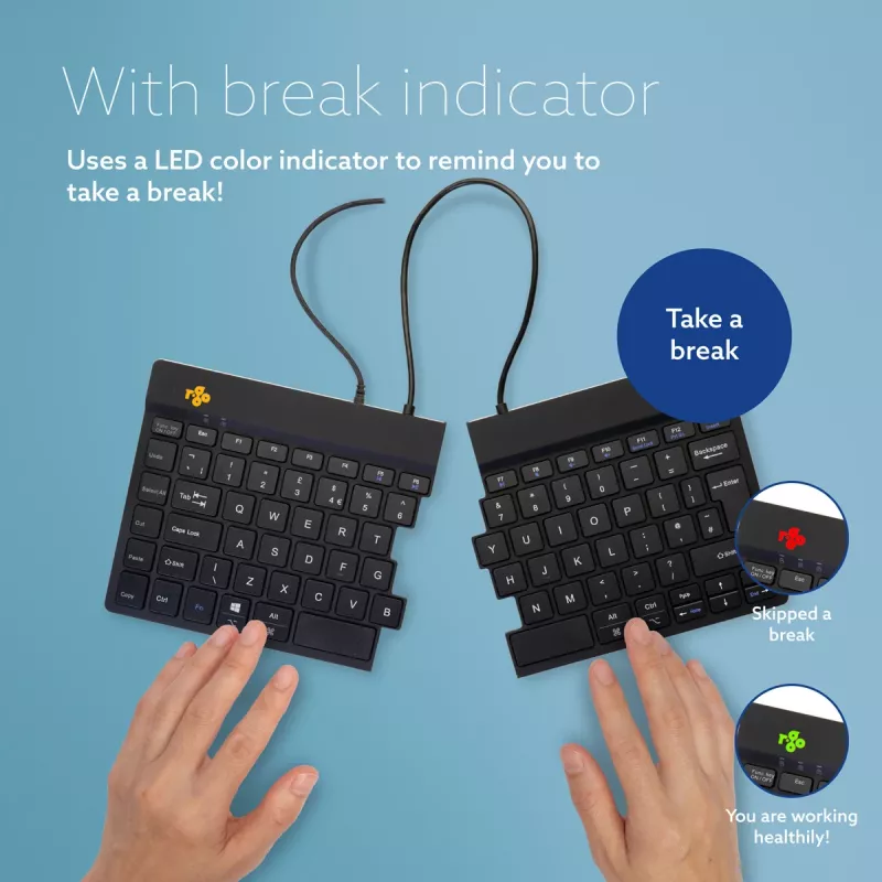 Ergonominė klaviatūra R-Go Tools Split Break v2 su pertraukų programine įranga, išskirta ergonomiška klaviatūra, QWERTY (JK), laidinė, juoda