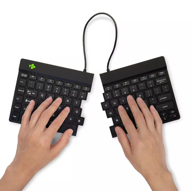 Ergonominė klaviatūra R-Go Split Break su pertraukų programine įranga, išskirta klaviatūra, QWERTY (US), Bluetooth, juoda