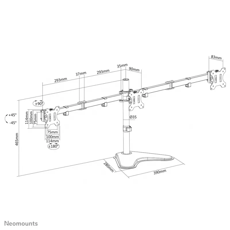 Neomounts FPMA-D550DD3BLACK laisvai pastatomas monitorių stovas 3 ekranams 13-27 col. 6 kg