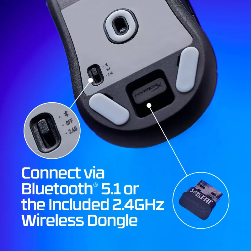 Belaidė žaidimų pelė KINGSTON HyperX Pulsefire Haste 2 Mini – ambidekstrinė, 26 000 DPI, RF/Bluetooth/USB
