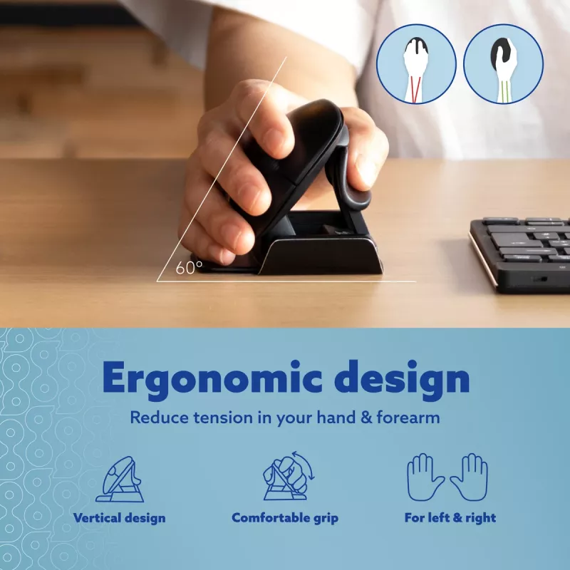 Ergonomiška pelė R-Go Tools Twister, sulankstoma, ambidekstrinė, su pertraukų programine įranga, Bluetooth ir laidinė