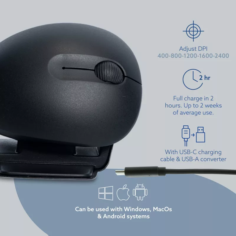 Ergonomiška pelė R-Go Tools Twister, sulankstoma, ambidekstrinė, su pertraukų programine įranga, Bluetooth ir laidinė