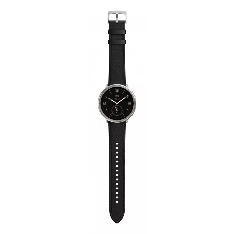 Amazfit Active 2 Premium 44 mm išmanusis laikrodis su juodu odiniu dirželiu (W2433EU1N)