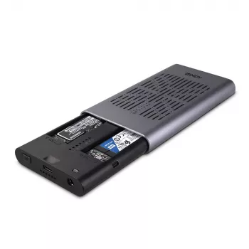 Lindy USB 3.2 Gen 2x2 Dvigubas M.2 NVMe SSD korpusas su kopijavimo funkcija
