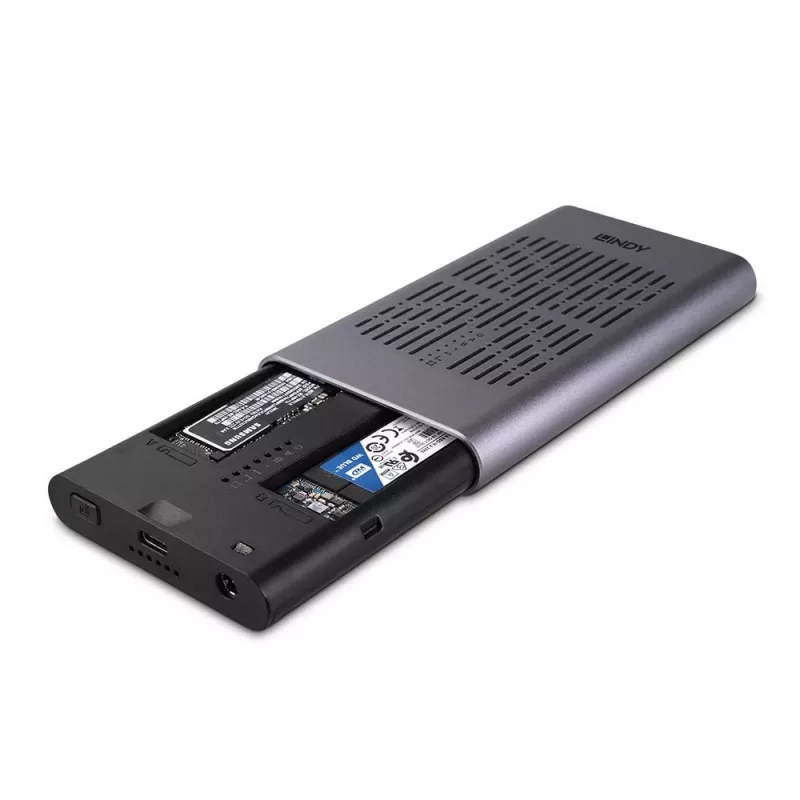 Lindy USB 3.2 Gen 2x2 Dvigubas M.2 NVMe SSD korpusas su kopijavimo funkcija