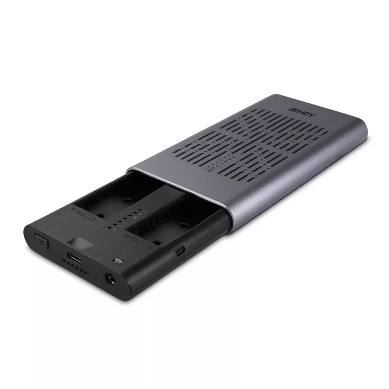Lindy USB 3.2 Gen 2x2 Dvigubas M.2 NVMe SSD korpusas su kopijavimo funkcija