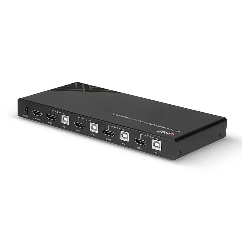 Lindy KVM jungiklis HDMI 18G USB 2.0 Audio 4 prievadai 4K Ultra HD