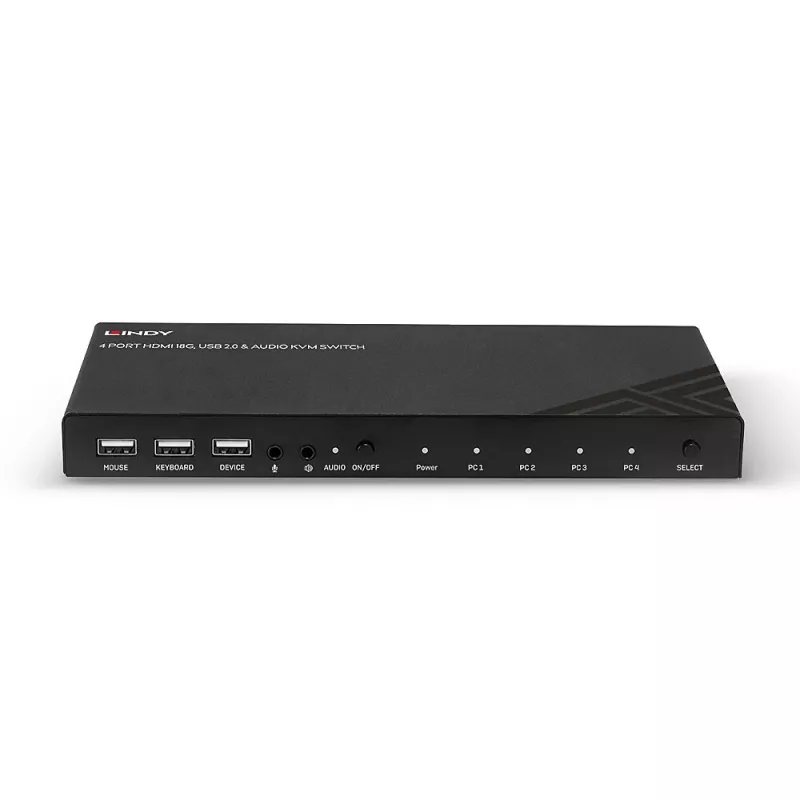 Lindy KVM jungiklis HDMI 18G USB 2.0 Audio 4 prievadai 4K Ultra HD