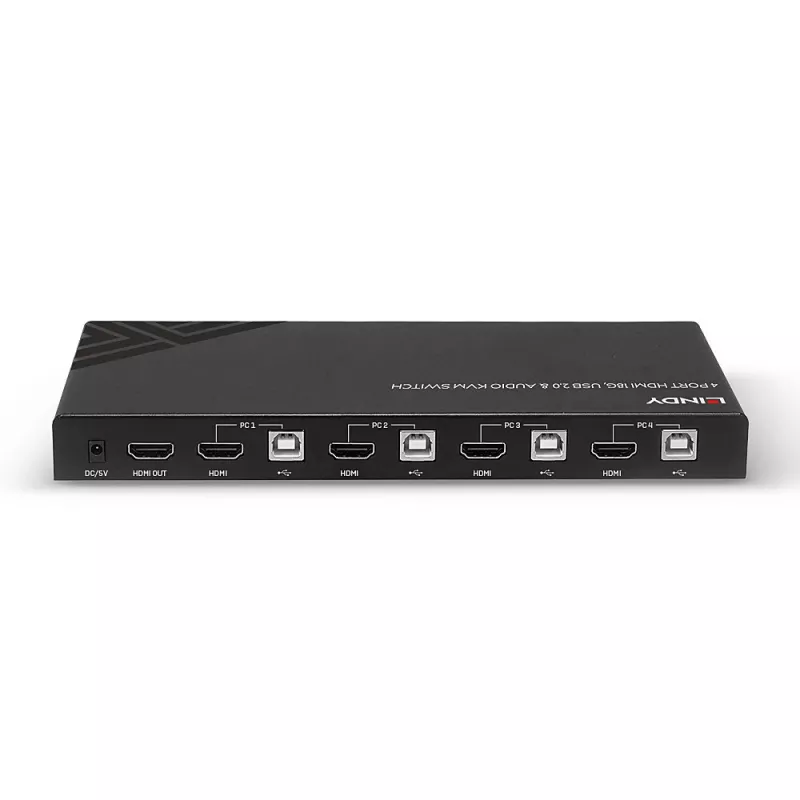 Lindy KVM jungiklis HDMI 18G USB 2.0 Audio 4 prievadai 4K Ultra HD