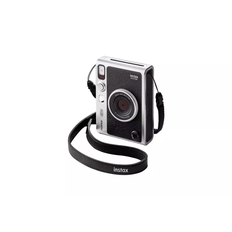 Momentinio spausdinimo fotoaparatas Fujifilm Instax Mini Evo — 1/5 colio CMOS 2560×1920, 3 colių TFT, 1/8000–0,25 s užraktas, įmontuota blykstė, 285 g, sidabrinis/juodas