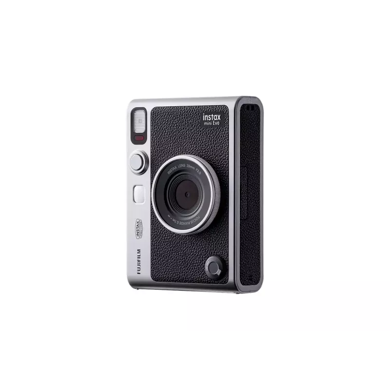 Momentinio spausdinimo fotoaparatas Fujifilm Instax Mini Evo — 1/5 colio CMOS 2560×1920, 3 colių TFT, 1/8000–0,25 s užraktas, įmontuota blykstė, 285 g, sidabrinis/juodas