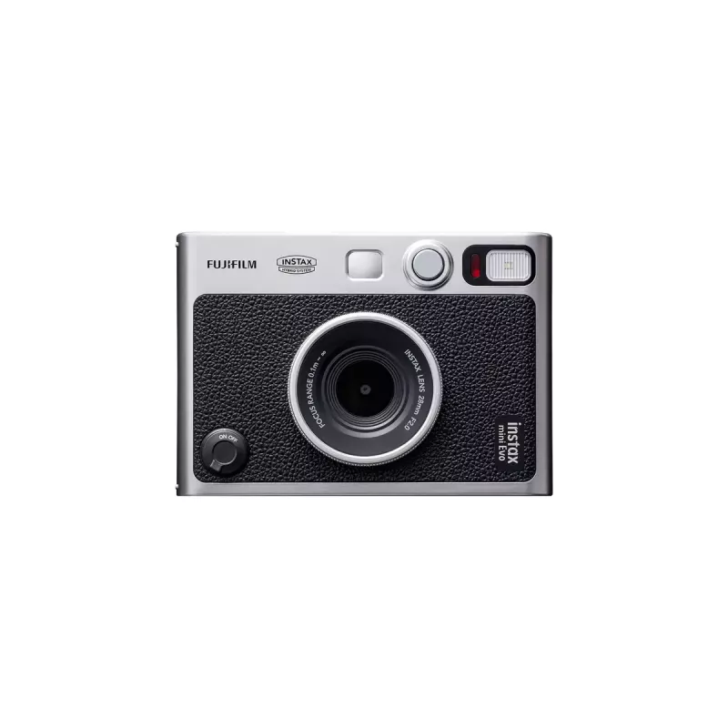 Momentinio spausdinimo fotoaparatas Fujifilm Instax Mini Evo — 1/5 colio CMOS 2560×1920, 3 colių TFT, 1/8000–0,25 s užraktas, įmontuota blykstė, 285 g, sidabrinis/juodas