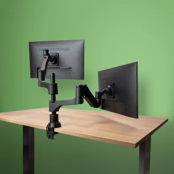 R-Go Tools Monitor rankena R-Go Caparo Dual, dviems monitoriams, reguliuojama dujine spyruokle, 3-9 kg apkrova, 100% žiedinė, juoda