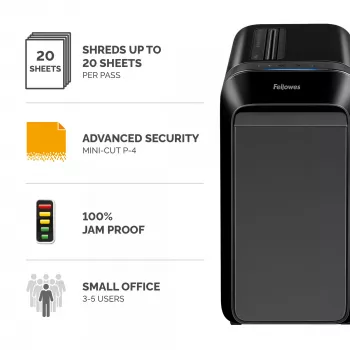 Popieriaus smulkintuvas Fellowes LX Series Powershred LX220, mini pjūvis 4x12 mm, 20 lapų, 30 l, 65 dB, juodas