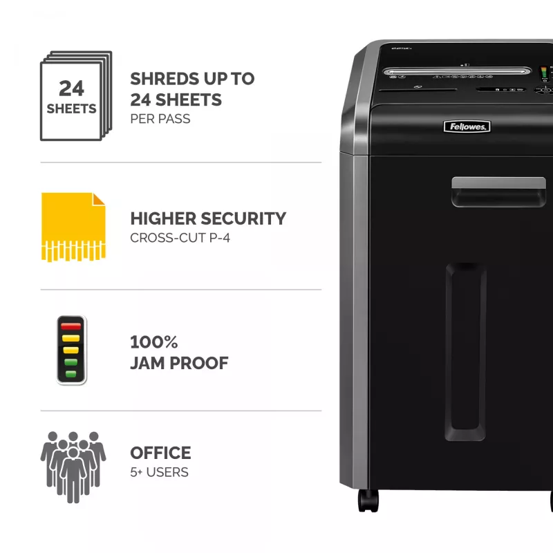 Fellowes 225Ci popieriaus smulkintuvas, 24 lapų kryžminis pjovimas, 60 l krepšelis, P4 saugumas