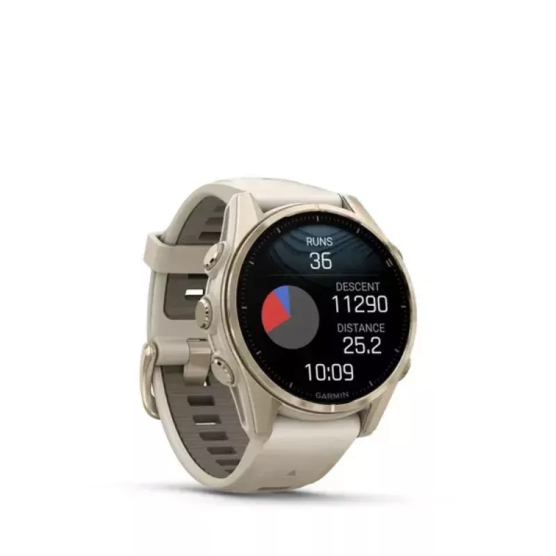 Išmanusis laikrodis Garmin fenix 8 Gold 43 mm, AMOLED 1,3 colio, Safyras, 10 ATM, GPS/GLONASS/BeiDou/Galileo, 32 GB, baterija 10 dienų
