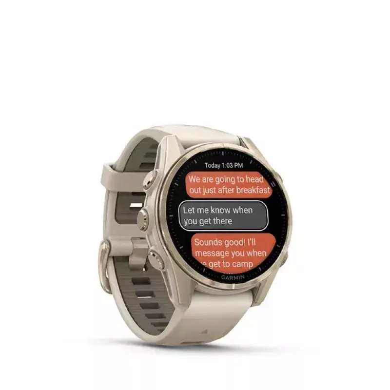Išmanusis laikrodis Garmin fenix 8 Gold 43 mm, AMOLED 1,3 colio, Safyras, 10 ATM, GPS/GLONASS/BeiDou/Galileo, 32 GB, baterija 10 dienų