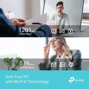 Belaidis USB Wi‑Fi adapteris TP‑LINK Archer TX35U PLUS — Wi‑Fi 6 dviejų juostų 1201 Mbit/s, USB maitinamas, juodas