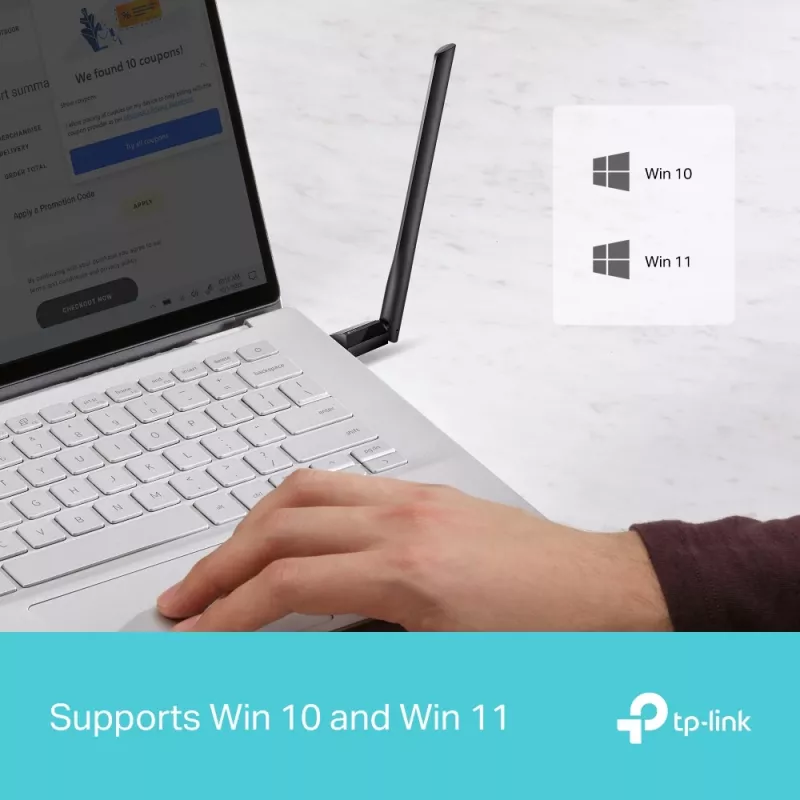 Belaidis USB Wi‑Fi adapteris TP‑LINK Archer TX35U PLUS — Wi‑Fi 6 dviejų juostų 1201 Mbit/s, USB maitinamas, juodas