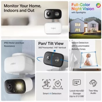 Stebėjimo kamera TP-LINK Tapo C206 – vidaus/lauko 1080p HD, pasukama, naktinis matymas, dvipusis garsas