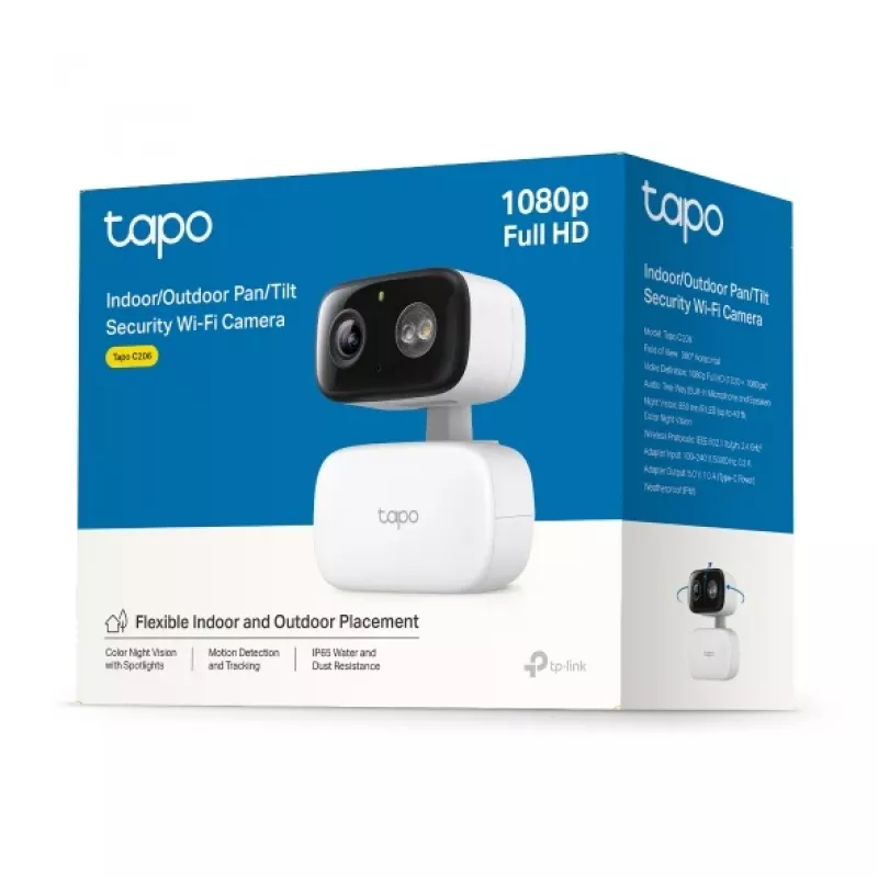 Stebėjimo kamera TP-LINK Tapo C206 – vidaus/lauko 1080p HD, pasukama, naktinis matymas, dvipusis garsas