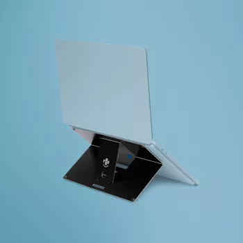 R-Go Tools nešiojamojo kompiuterio stovas R-Go Riser Attachable, reguliuojamas, integruojamas su nešiojamuoju kompiuteriu, aliuminis, juodas