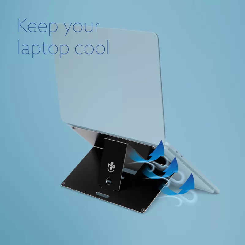 R-Go Tools nešiojamojo kompiuterio stovas R-Go Riser Attachable, reguliuojamas, integruojamas su nešiojamuoju kompiuteriu, aliuminis, juodas