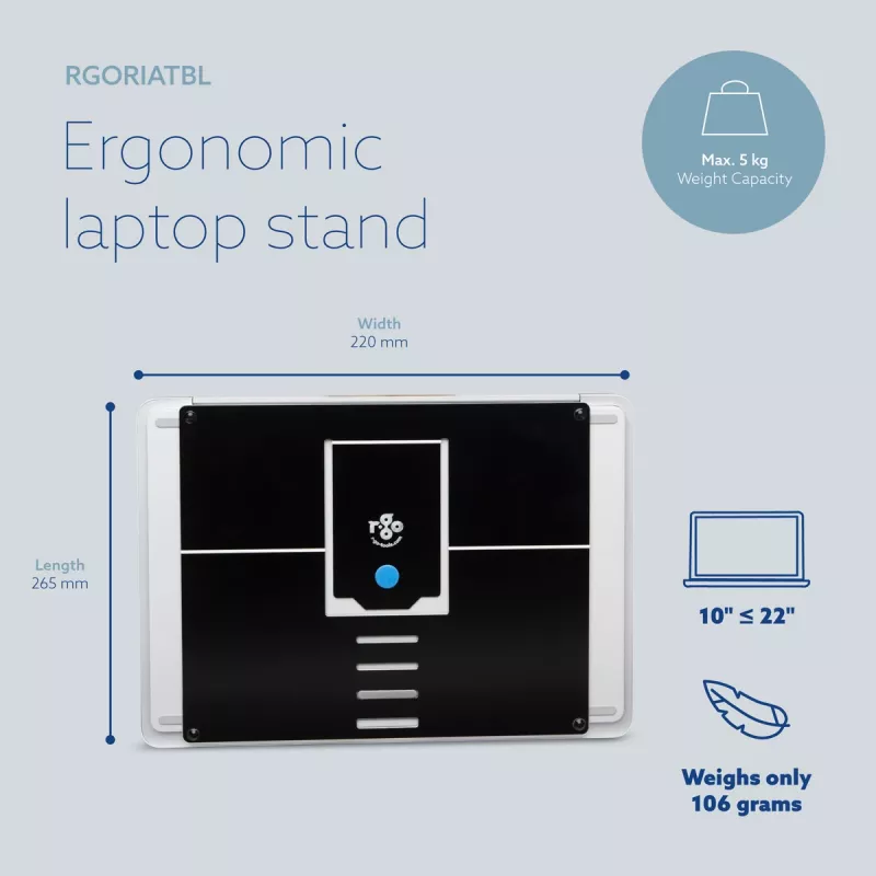 R-Go Tools nešiojamojo kompiuterio stovas R-Go Riser Attachable, reguliuojamas, integruojamas su nešiojamuoju kompiuteriu, aliuminis, juodas