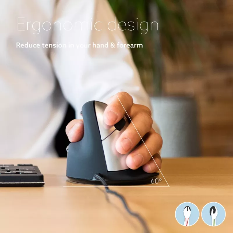 R-Go Tools ergonominė pelė R-Go HE Break su pertraukų programine įranga, didelė (rankos dydis ≥ 185 mm), kairiarankiams, laidinė, juoda