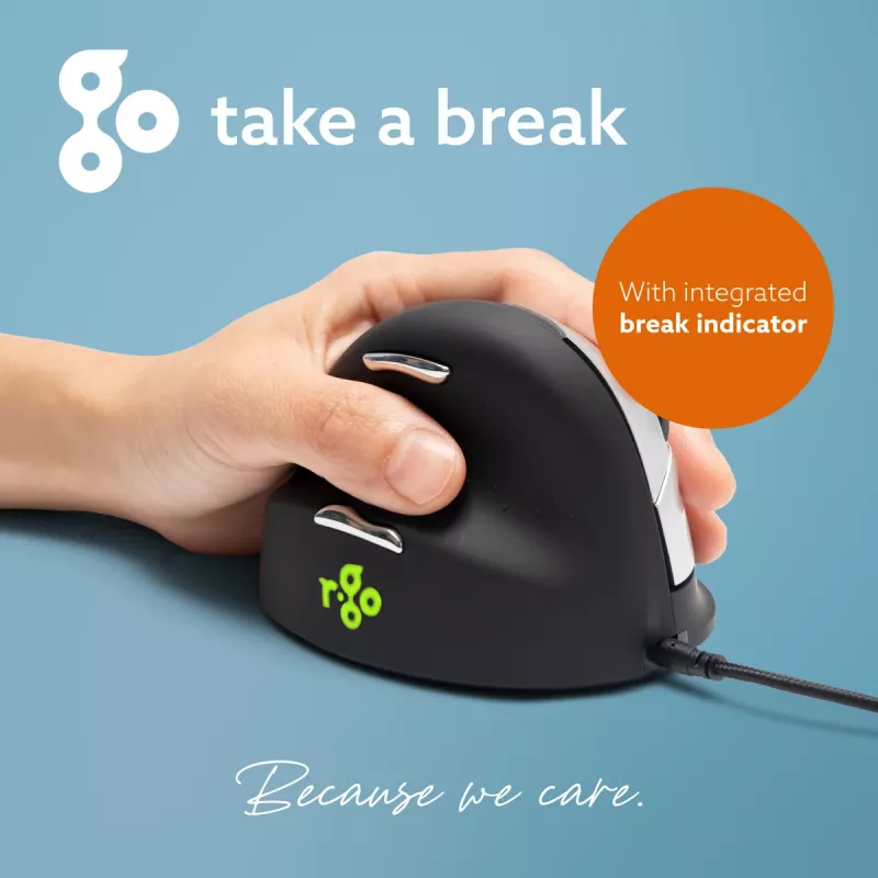R-Go Tools ergonominė pelė R-Go HE Break su pertraukų programine įranga, didelė (rankos dydis ≥ 185 mm), kairiarankiams, laidinė, juoda