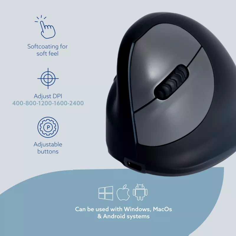 R-Go Tools Ergonominė pelė R-Go HE Break su pertraukų programine įranga, vidutinė (rankos dydis 165-185 mm), kairiarankiams, Bluetooth, juoda