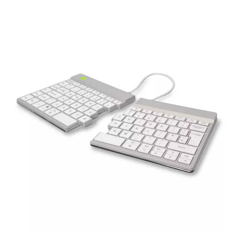 Ergonominė klaviatūra R-Go Split Break su pertraukų programine įranga, išskirta klaviatūra, QWERTY (UK), Bluetooth, balta