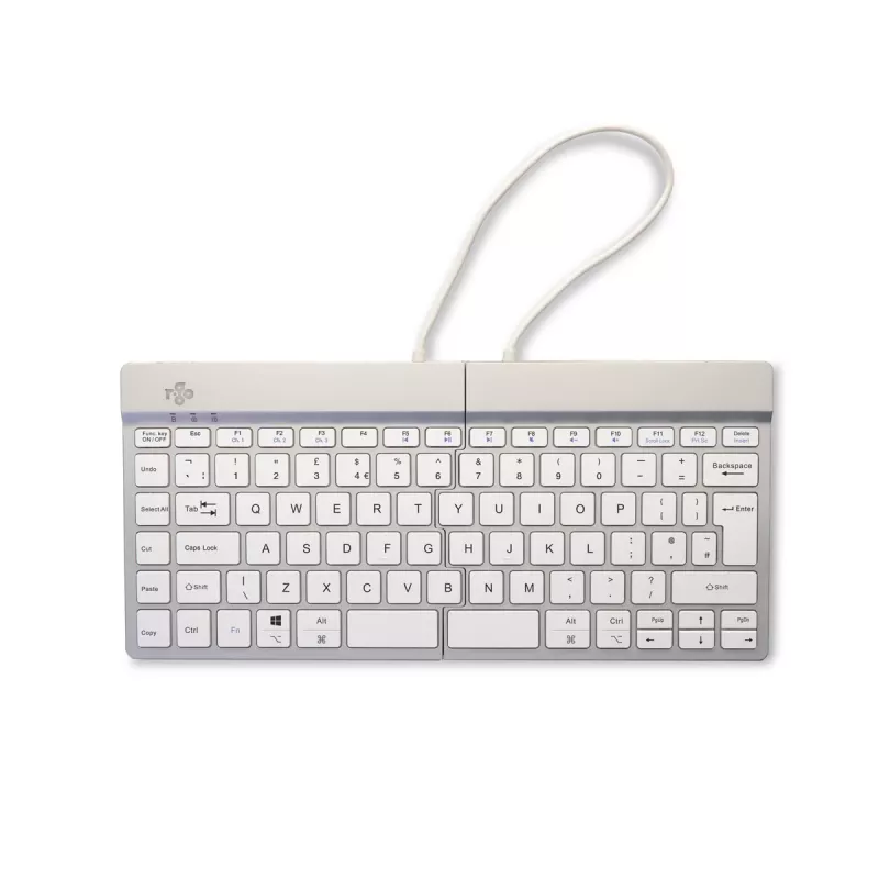 Ergonominė klaviatūra R-Go Split Break su pertraukų programine įranga, išskirta klaviatūra, QWERTY (UK), Bluetooth, balta