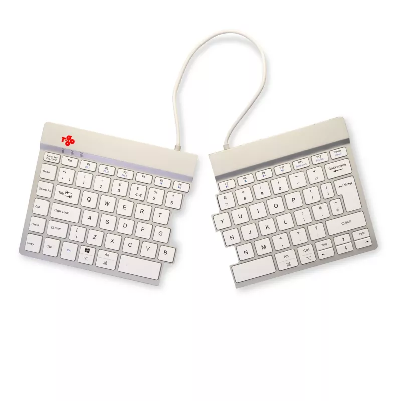 Ergonominė klaviatūra R-Go Split Break su pertraukų programine įranga, išskirta klaviatūra, QWERTY (UK), Bluetooth, balta