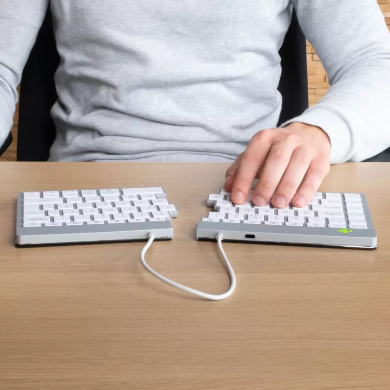 Ergonominė klaviatūra R-Go Split Break su pertraukų programine įranga, išskirta klaviatūra, QWERTY (UK), Bluetooth, balta