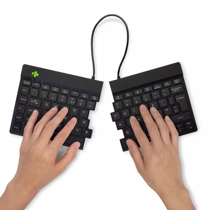 Ergonominė klaviatūra R-Go Split Break su pertraukų programine įranga, išskirta klaviatūra, QWERTY (JK), Bluetooth, juoda