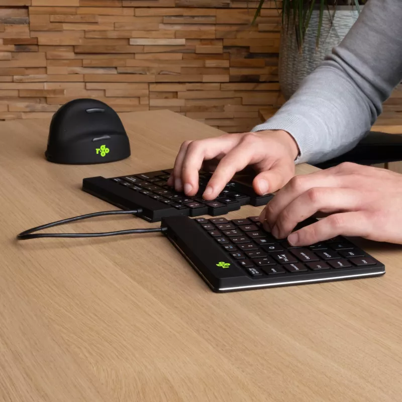 Ergonominė klaviatūra R-Go Split Break su pertraukų programine įranga, išskirta klaviatūra, QWERTY (JK), Bluetooth, juoda