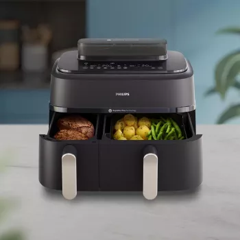 Kaitintuvo ventiliatorinė orkaitė Philips 5000 serijos NA551/00 – 9 l talpa, 2300 W, jutiklinis valdymas, LED ekranas, juoda/sidabrinė