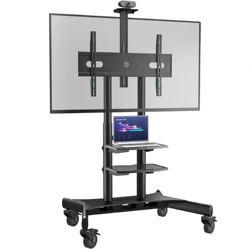 ONKRON TS1881-B televizoriaus grindinis stovas 50–86 colių ekranams, 105,9 kg talpa, VESA 200×200–800×500, aukštis 1350–1650 mm, juodas