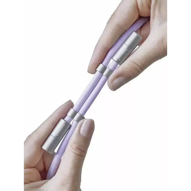 Intenso USB-C įkrovimo dirželis telefonui su laidu 60W greitas įkrovimas reguliuojamas ilgis 1,65m nailonas violetinis